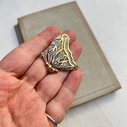Vintage Pierre Lang Schmetterling Brosche vergoldet Designerschmuck