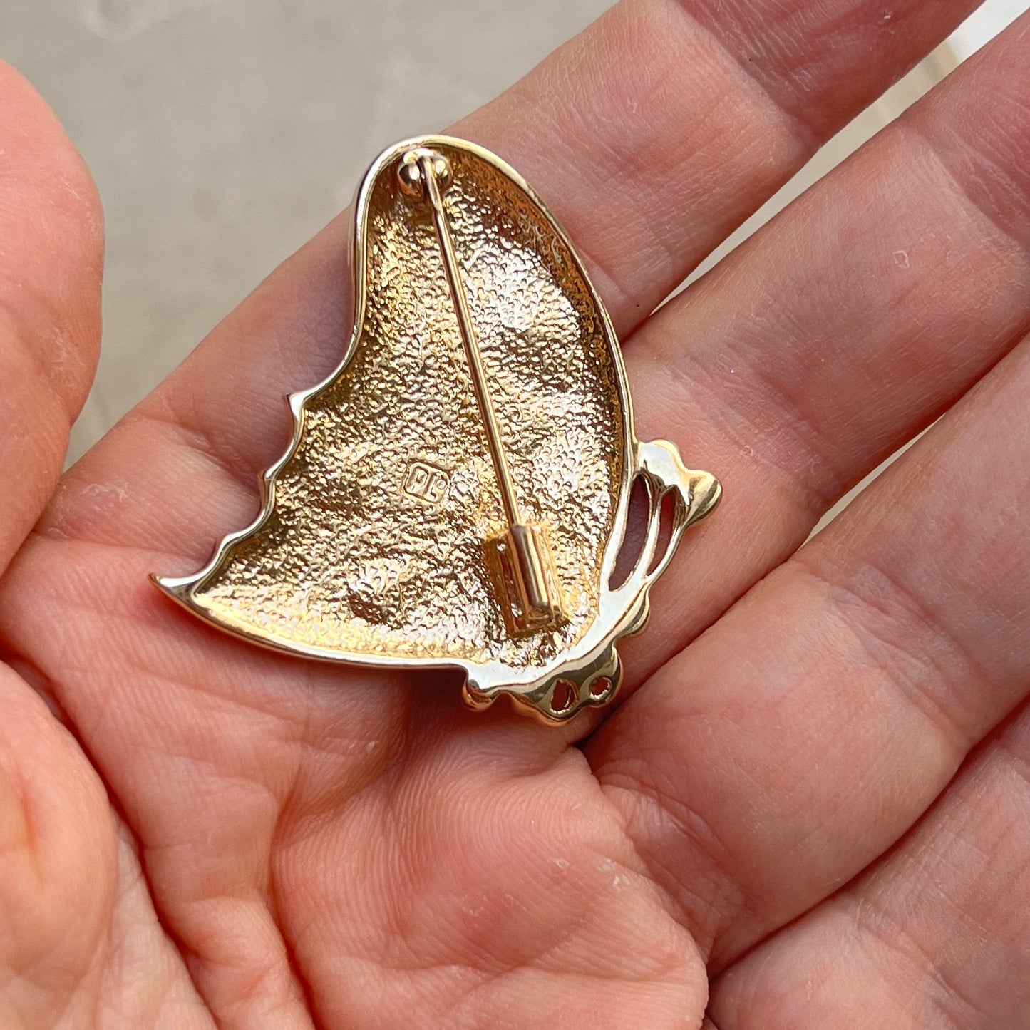 Vintage Pierre Lang Schmetterling Brosche vergoldet Designerschmuck