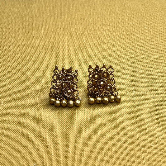 Vintage Ohrclips indische Gunghroo Glöckchen etruskisch gold ethno boho