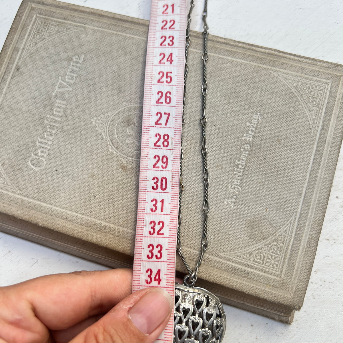 Vintage Halskette Antik Silber Herzanhänger Zinn Trachten Landhaus Filigran Schmuck