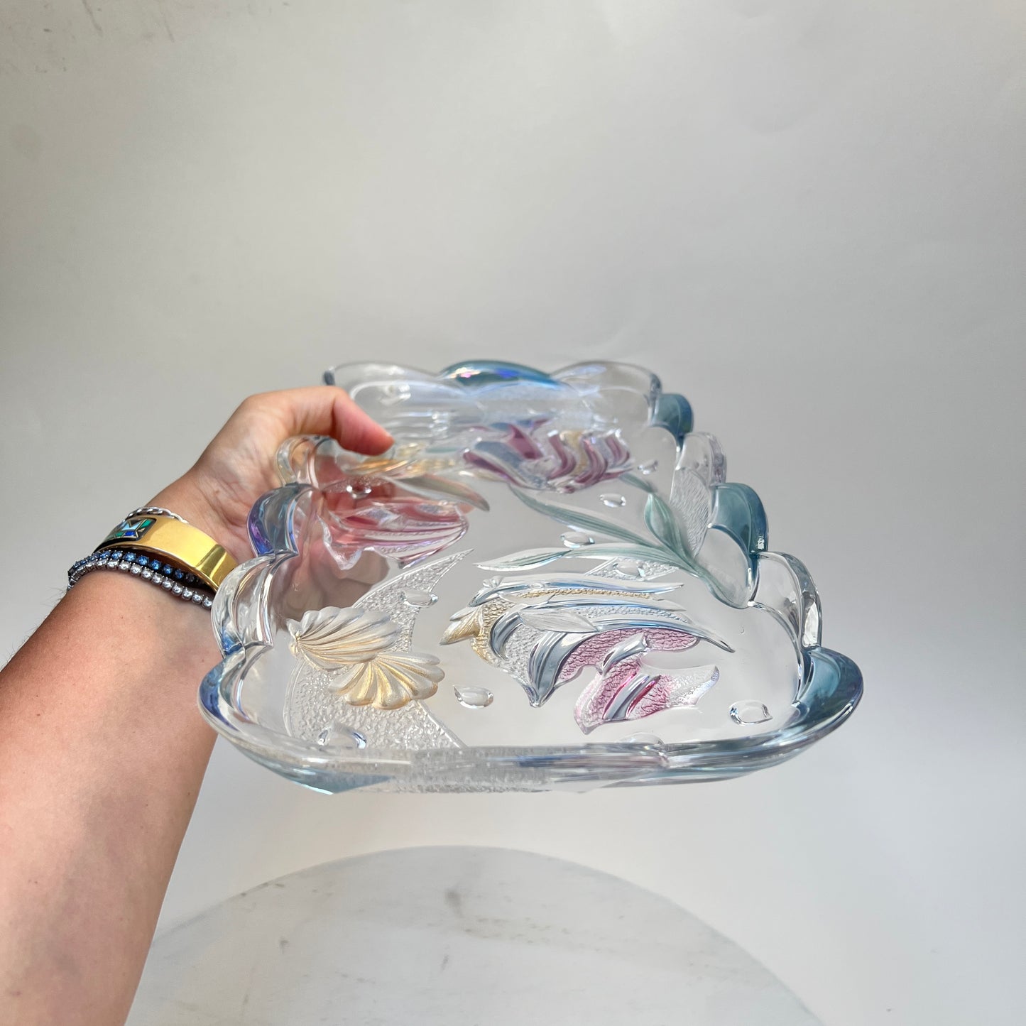Vintage Mikasa Key Largo Glasschale Kuchenplatte Tropische Fische bunt 17x35cm Savoir Vivre 90er Jahre
