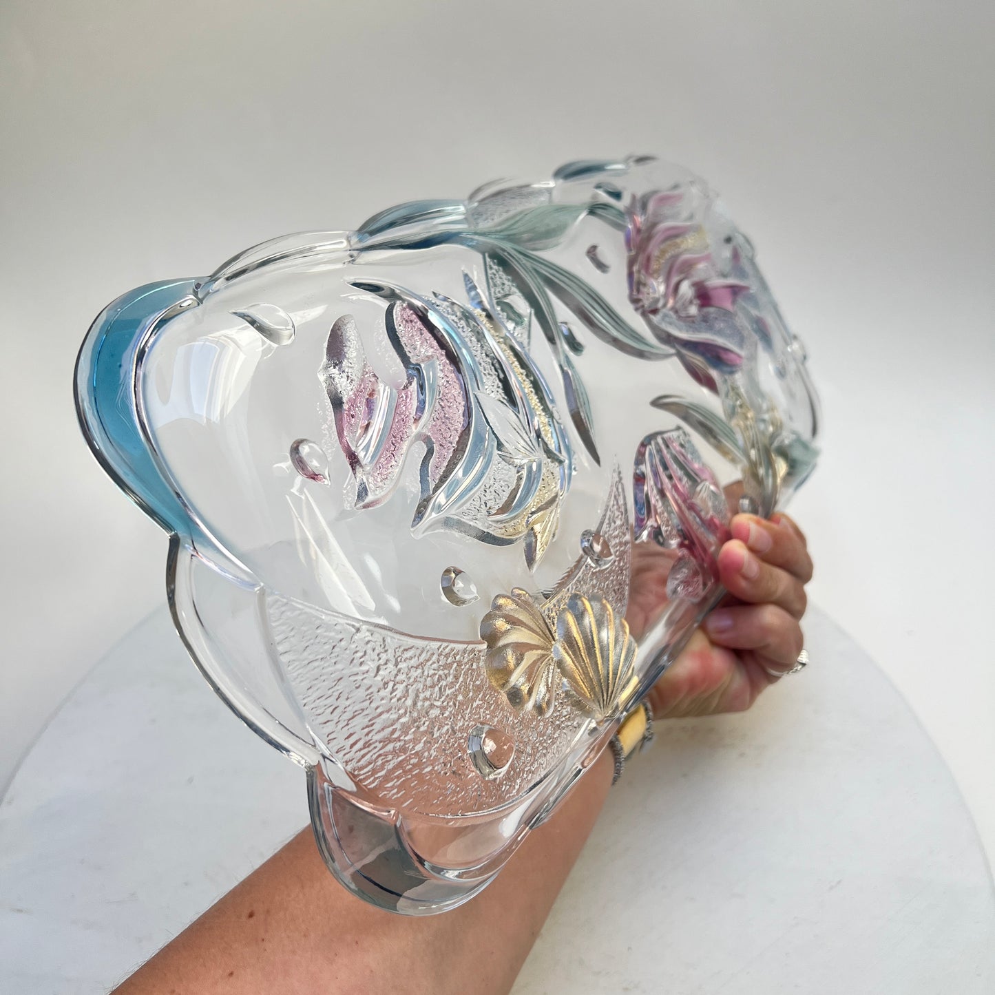 Vintage Mikasa Key Largo Glasschale Kuchenplatte Tropische Fische bunt 17x35cm Savoir Vivre 90er Jahre