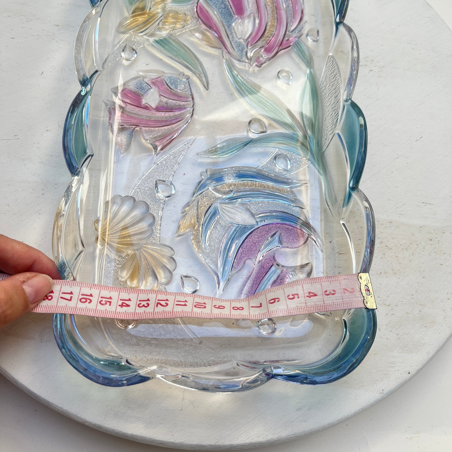 Vintage Mikasa Key Largo Glasschale Kuchenplatte Tropische Fische bunt 17x35cm Savoir Vivre 90er Jahre