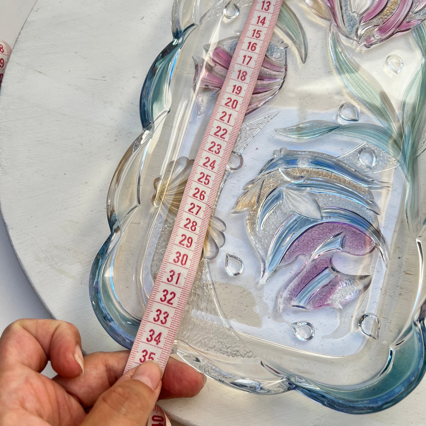 Vintage Mikasa Key Largo Glasschale Kuchenplatte Tropische Fische bunt 17x35cm Savoir Vivre 90er Jahre