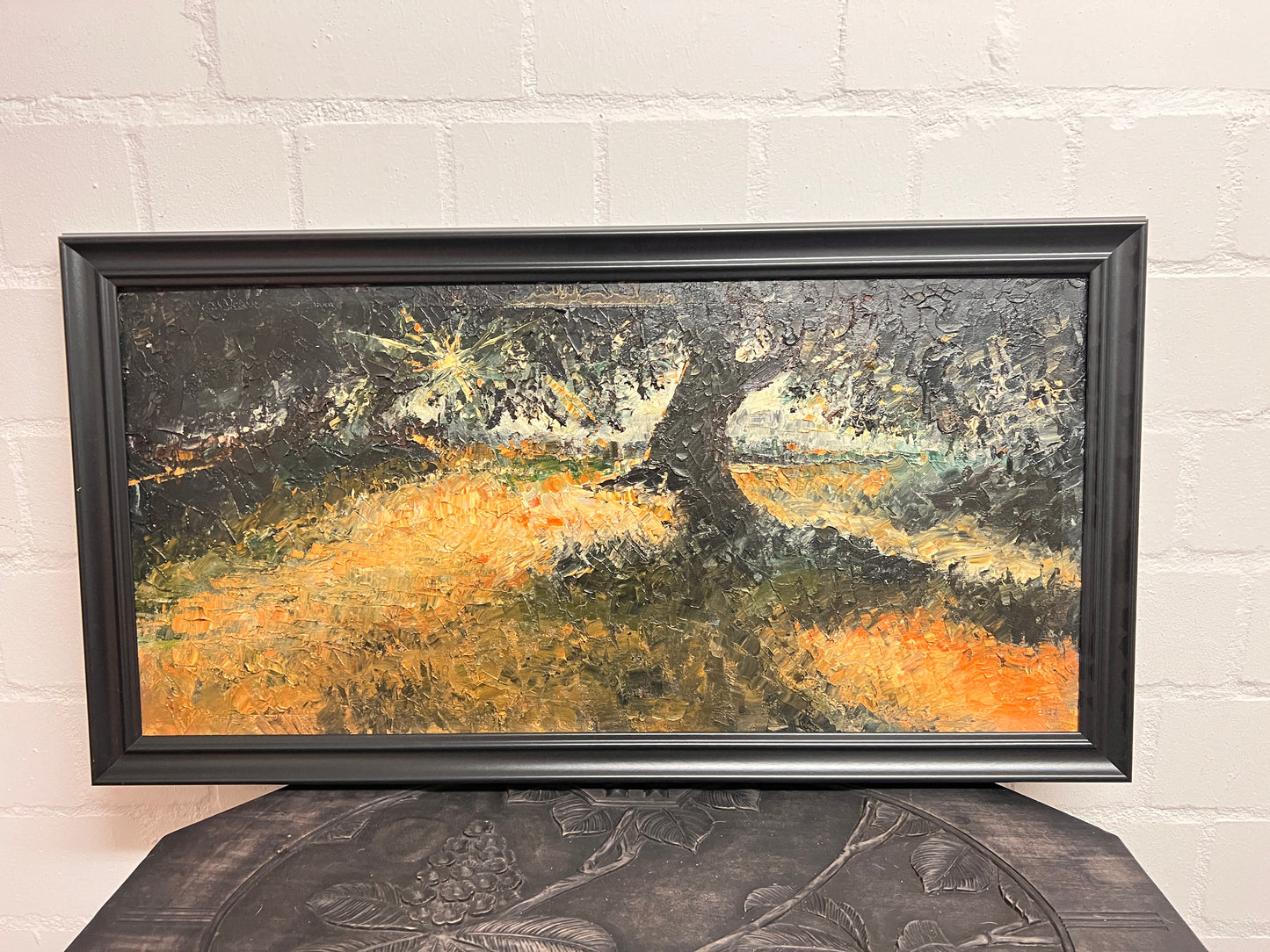 Vintage Ölgemälde Landschaft Baum Sommer Spachteltechnik romantisch länglich