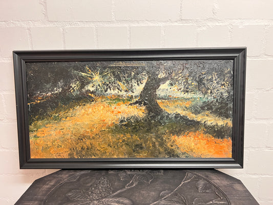 Vintage Ölgemälde Landschaft Baum Sommer Spachteltechnik romantisch länglich