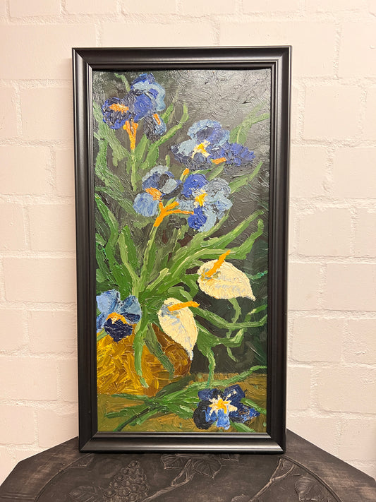 Vintage Ölgemälde Lilien Blumen Stilleben Spachteltechnik romantisch horizontal