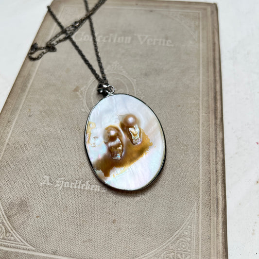 Großer Vintage Blisterperlen Halskette 925 Silber Perlmutt Muschel XXL