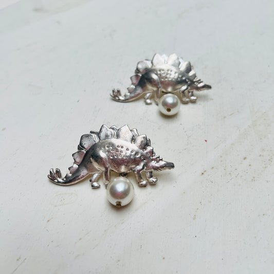 Vintage Designer Ohrclipse Yuta Pasch Dinosaurier Stegosaurus Kitsch Avantgarde