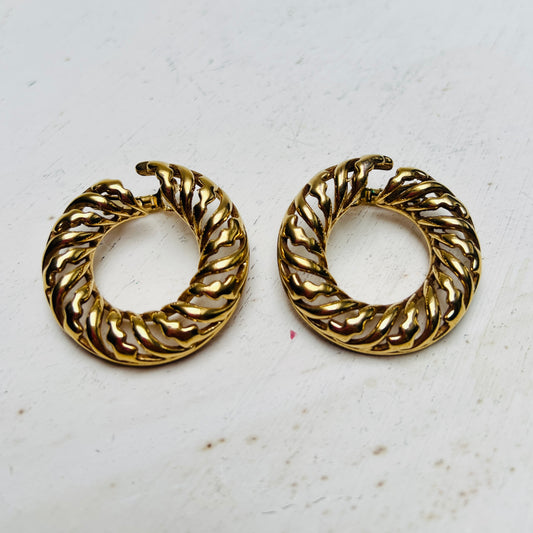 Vintage 80er 90er Ohrringe Pierre Lang vergoldet rund Flecht Kordeldesign
