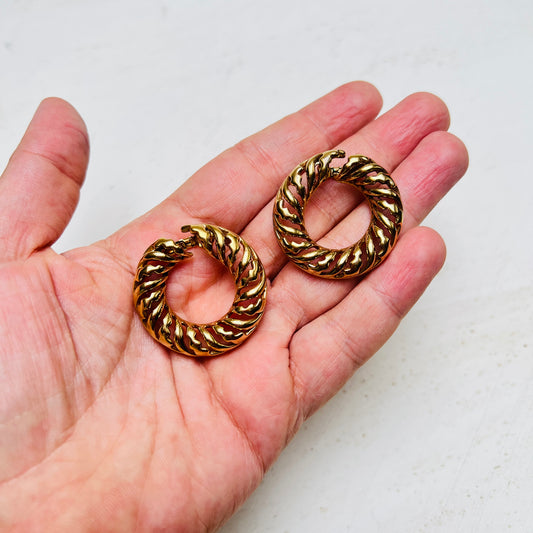 Vintage 80er 90er Ohrringe Pierre Lang vergoldet rund Flecht Kordeldesign
