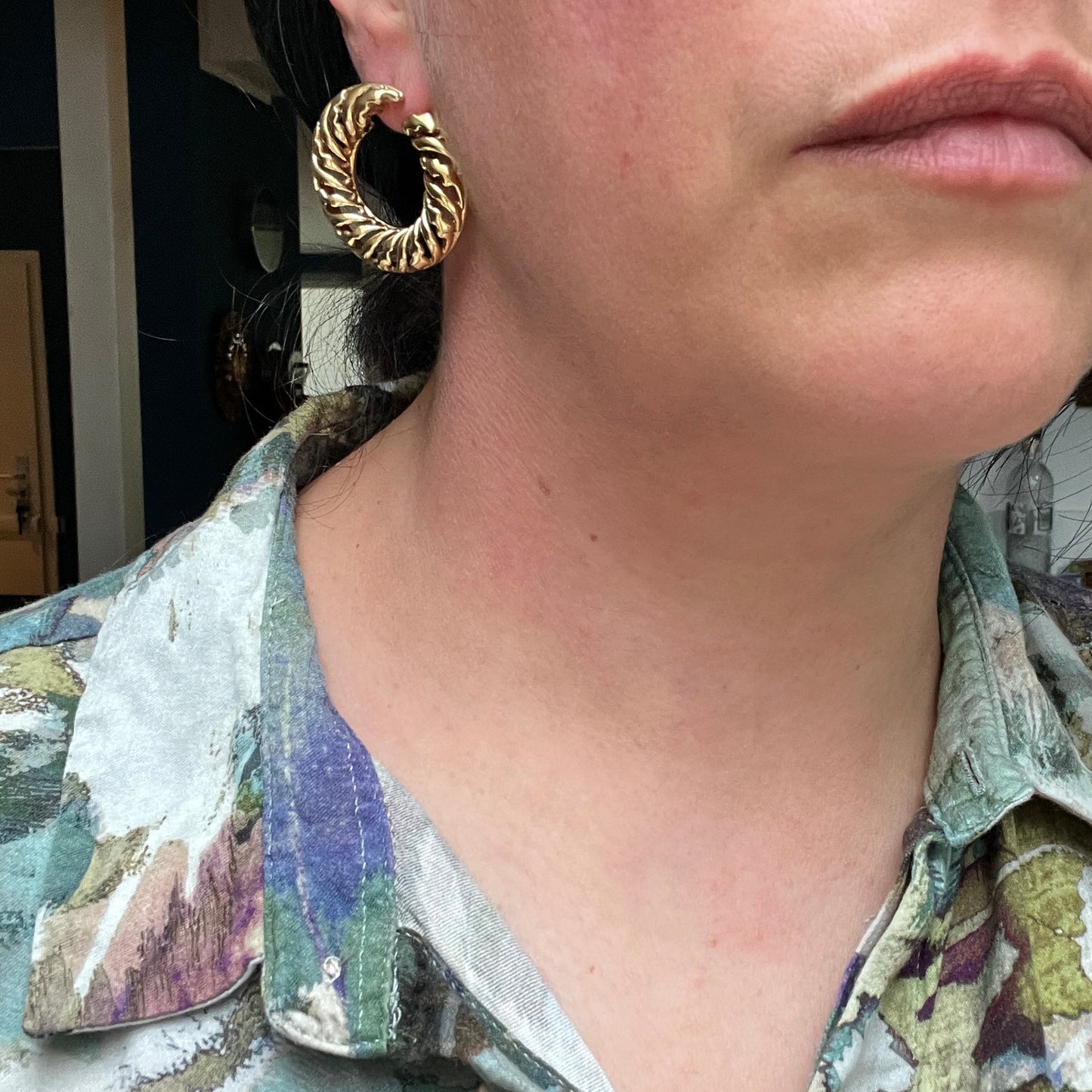 Vintage 80er 90er Ohrringe Pierre Lang vergoldet rund Flecht Kordeldesign