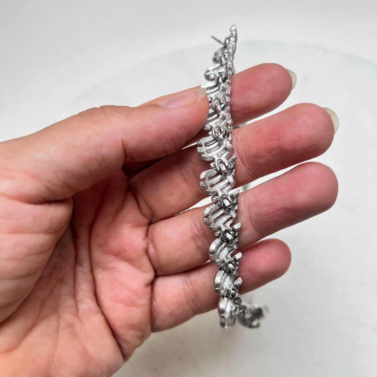 Vintage Trifari Chocker Collier Halskette gebürstet silber Schmuck Mid Century