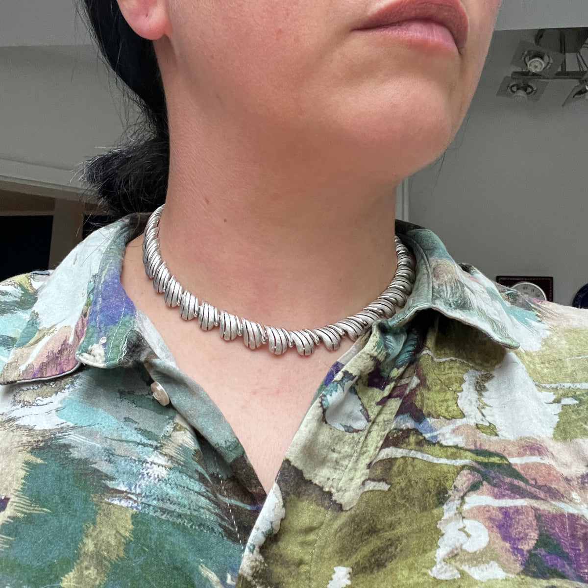 Vintage Trifari Chocker Collier Halskette gebürstet silber Schmuck Mid Century