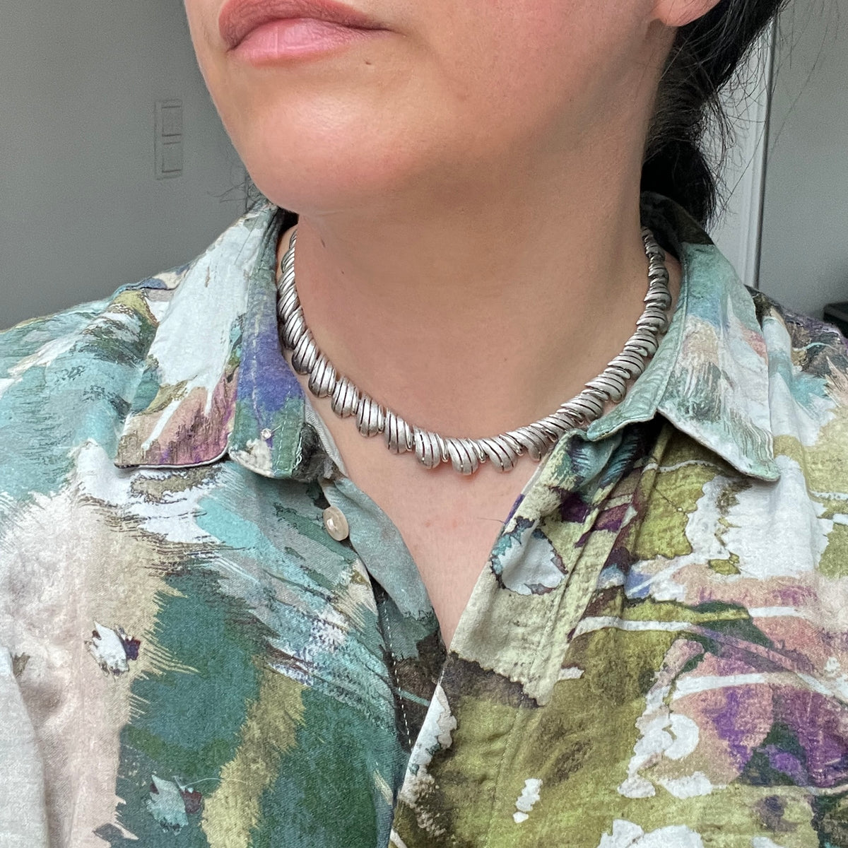 Vintage Trifari Chocker Collier Halskette gebürstet silber Schmuck Mid Century