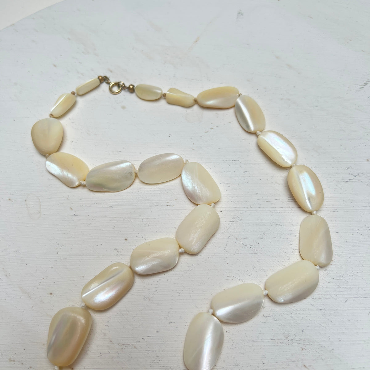 Vintage Perlmutt Nugget Chunky Barock Matinee Kette 60cm Gold Doublé auf Silberverschluss