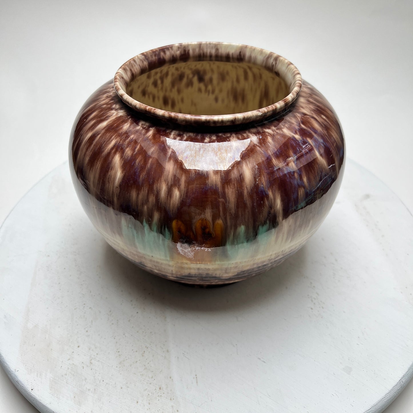 Bauchige Vintage Jasba Laufglasur Vase WGP West Germany brauner Retro Drip Glaze Blumentopf