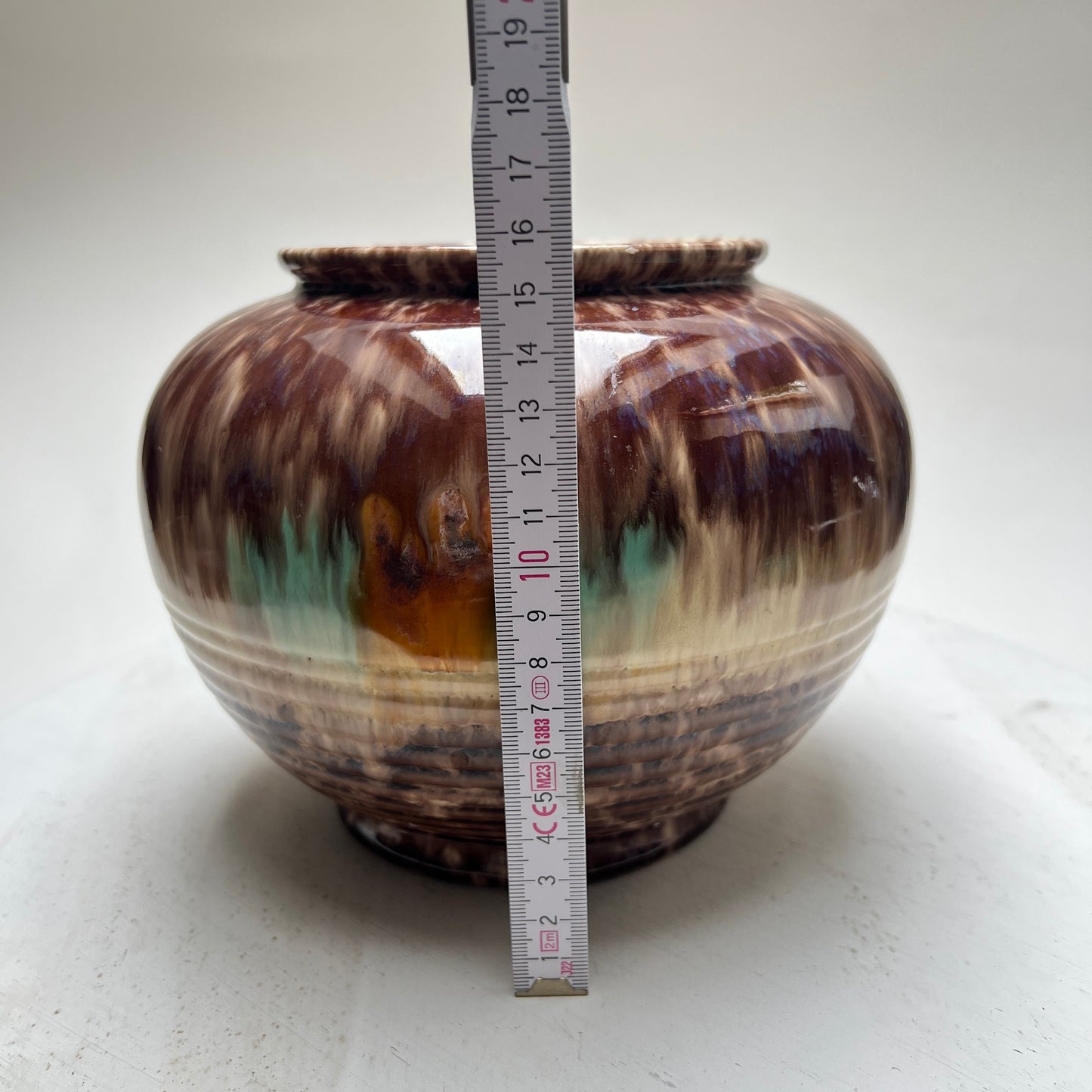 Bauchige Vintage Jasba Laufglasur Vase WGP West Germany brauner Retro Drip Glaze Blumentopf