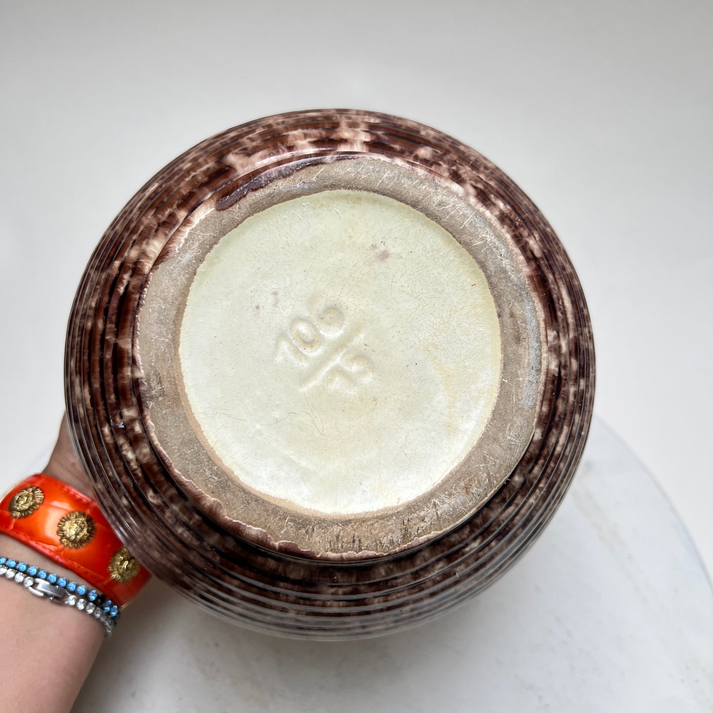 Bauchige Vintage Jasba Laufglasur Vase WGP West Germany brauner Retro Drip Glaze Blumentopf