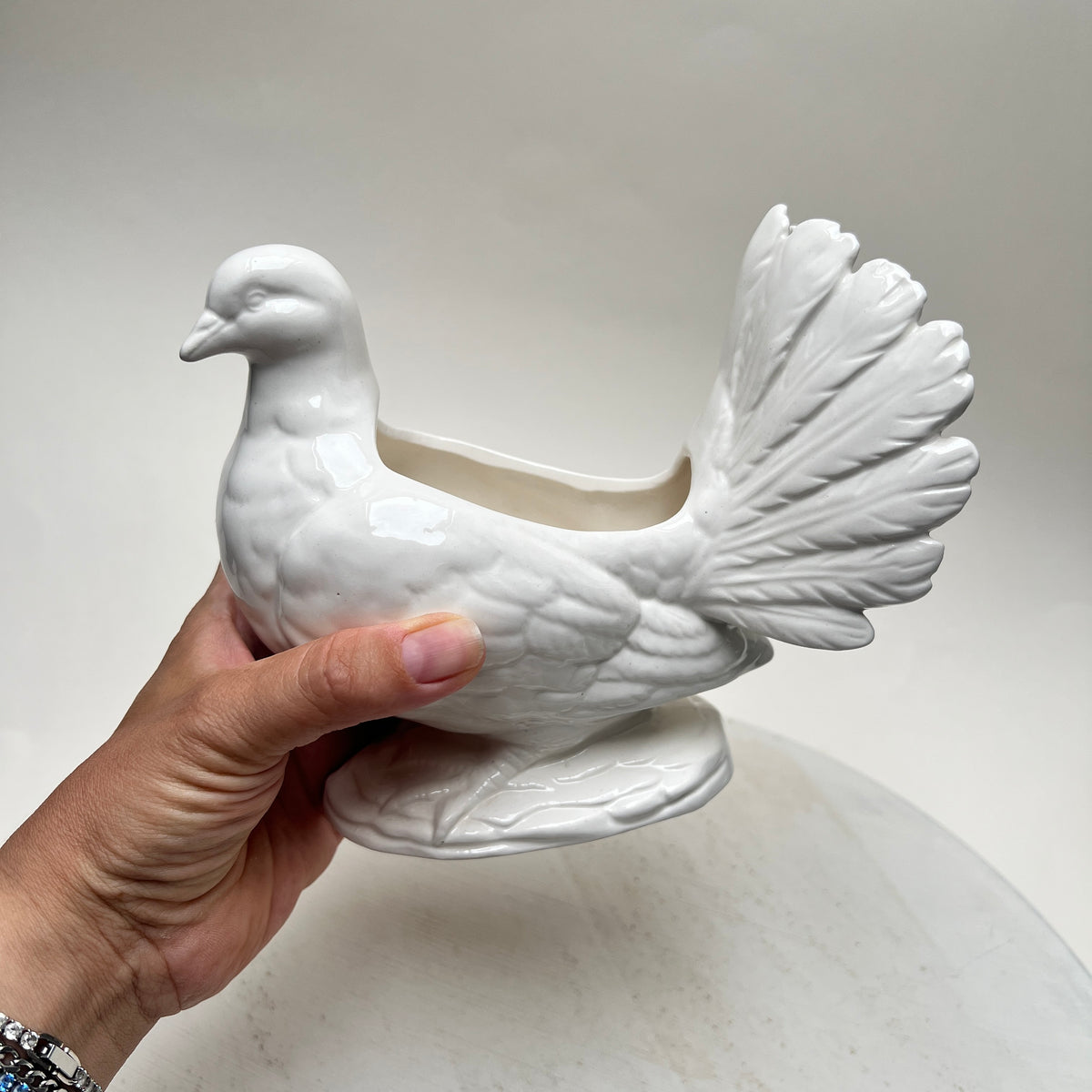 Vintage Übertopf Weiße Taube für Hochzeit Pflanzschale Keramik Hochzeitsdeko Tischdeko Romantisch Biedermeier