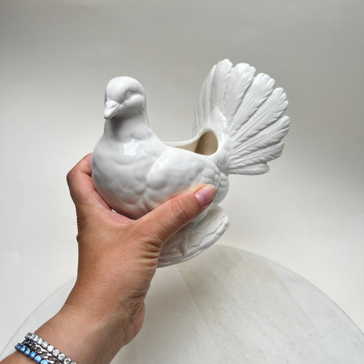 Vintage Übertopf Weiße Taube für Hochzeit Pflanzschale Keramik Hochzeitsdeko Tischdeko Romantisch Biedermeier