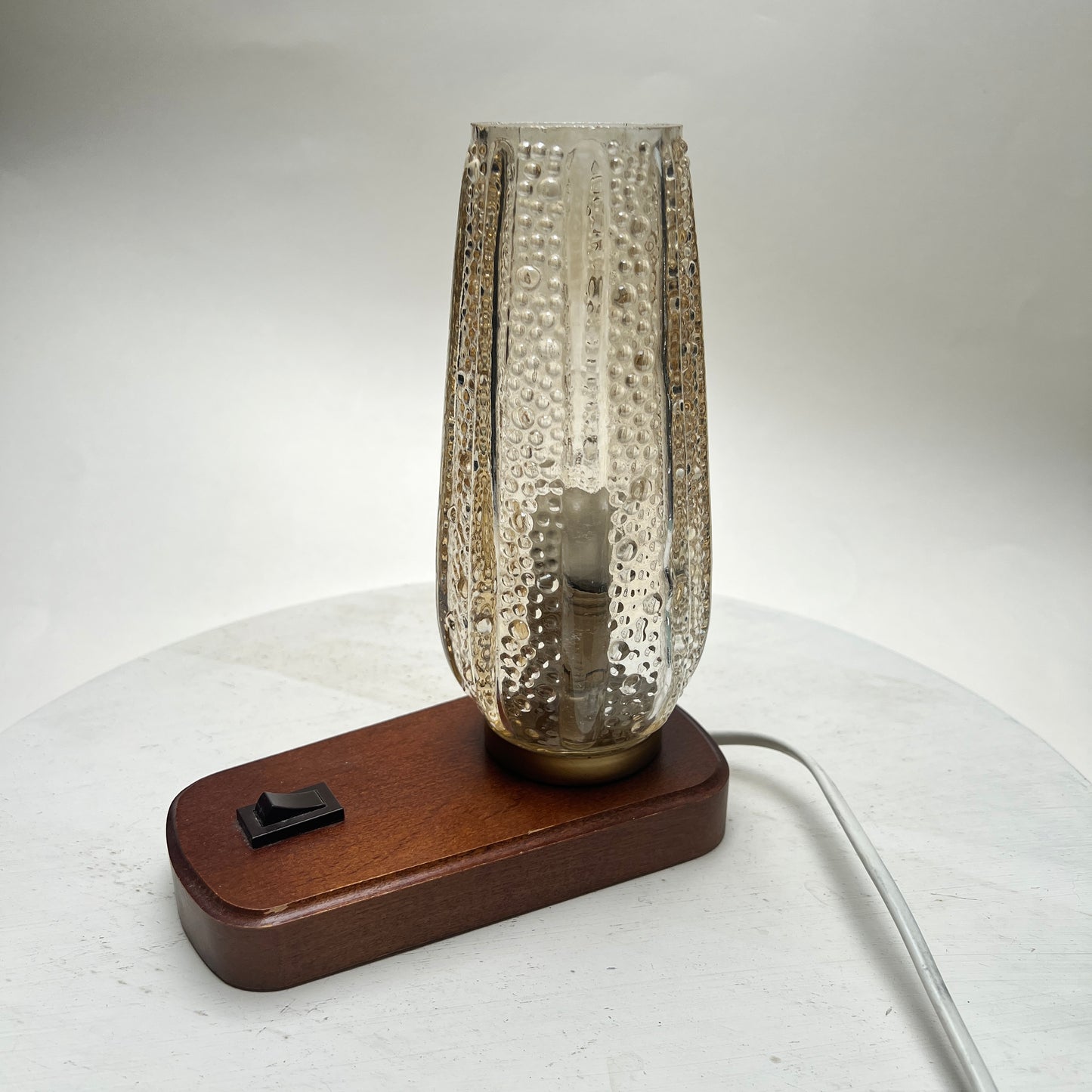 Vintage Tischleuchte Nachttischlampe Amberglass Blasenglas Strukturglas Mid Century 70er 60er Jahre braun