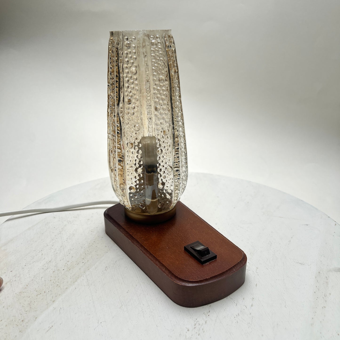 Vintage Tischleuchte Nachttischlampe Amberglass Blasenglas Strukturglas Mid Century 70er 60er Jahre braun