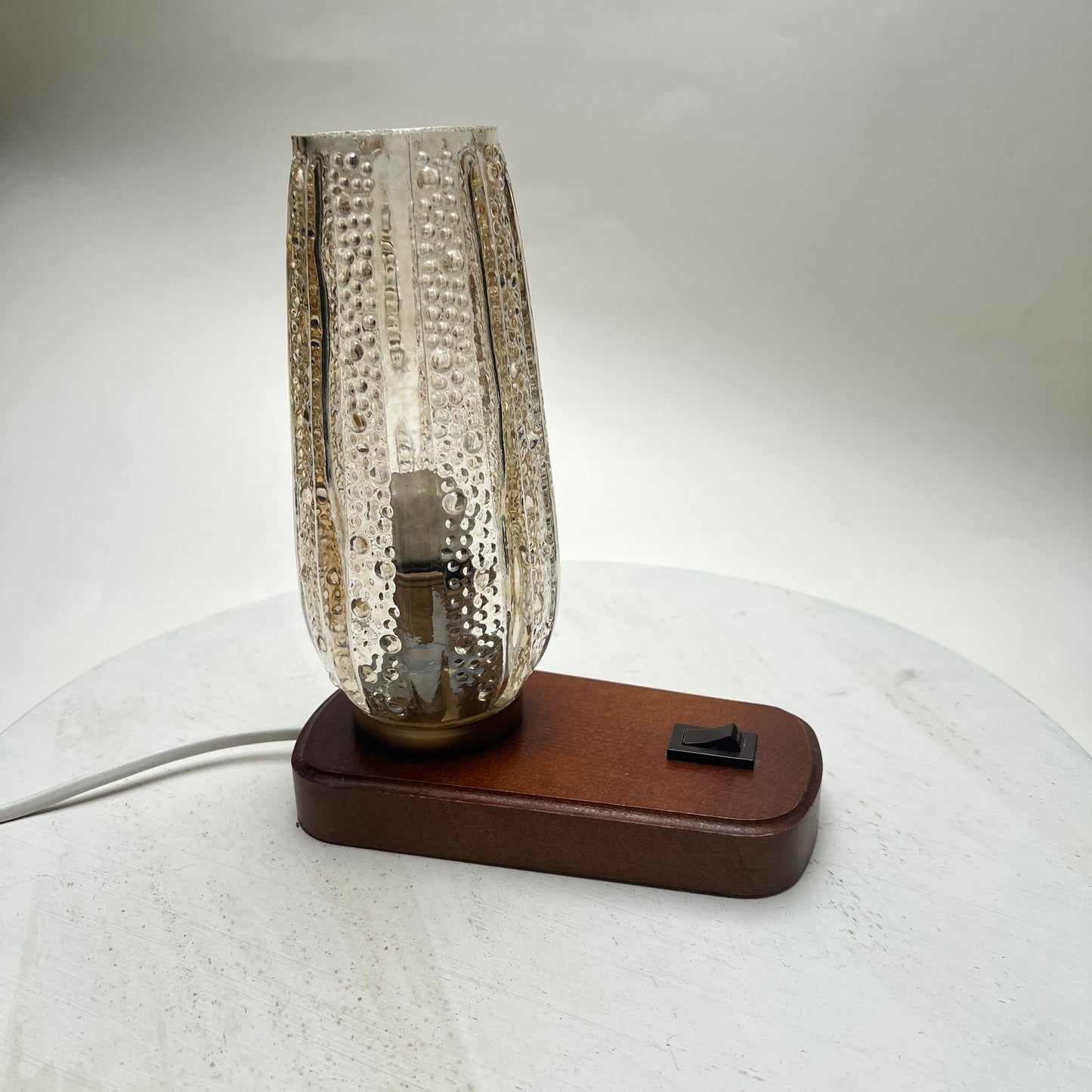 Vintage Tischleuchte Nachttischlampe Amberglass Blasenglas Strukturglas Mid Century 70er 60er Jahre braun