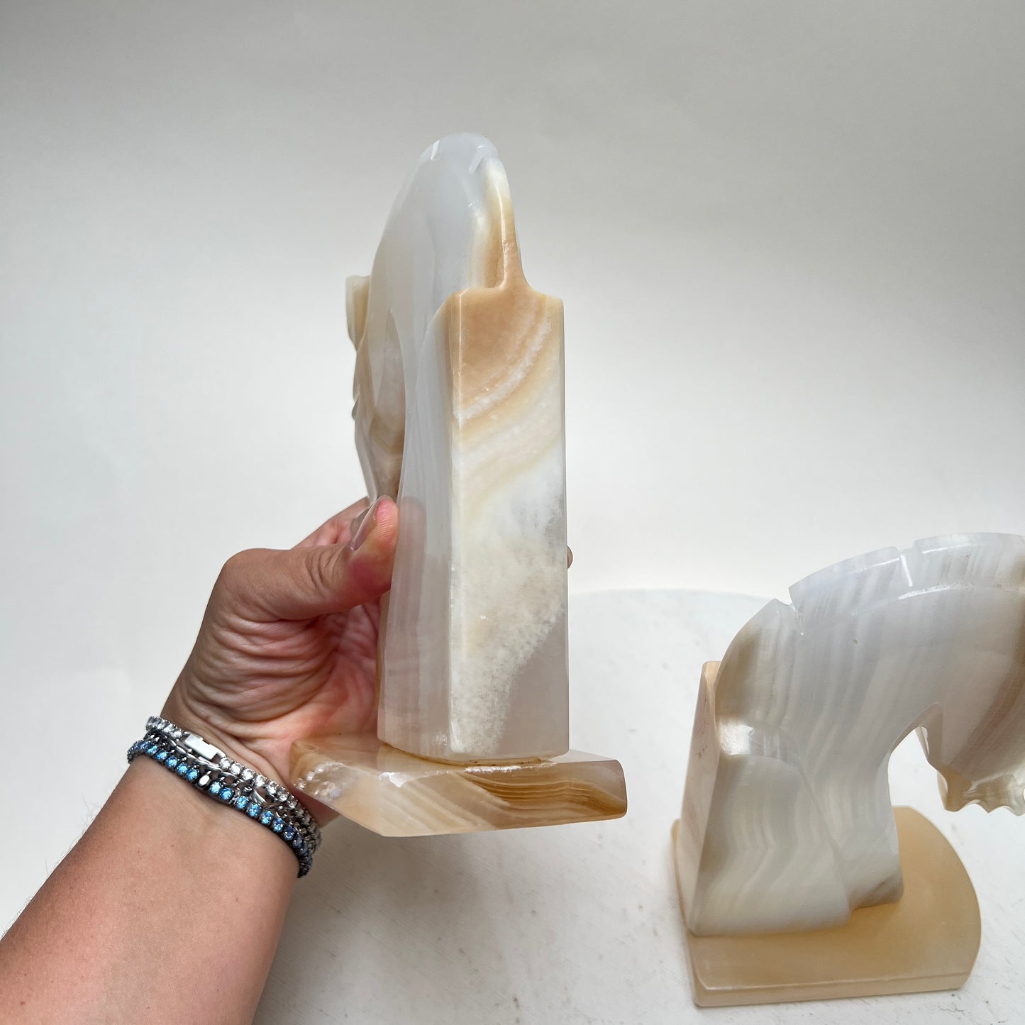 Vintage Buchstützen Pferdekopf Onyx Marmor Figur Statue