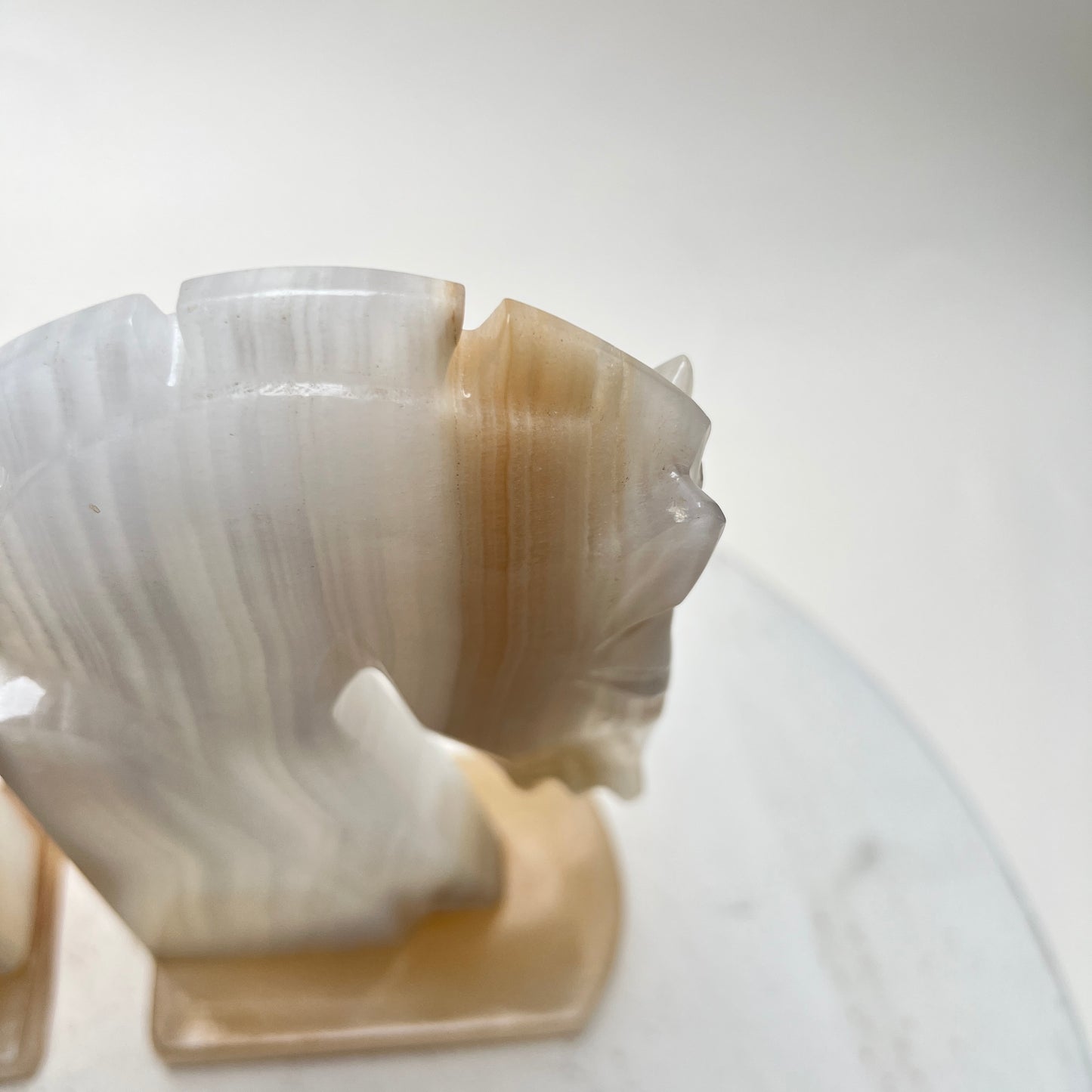 Vintage Buchstützen Pferdekopf Onyx Marmor Figur Statue