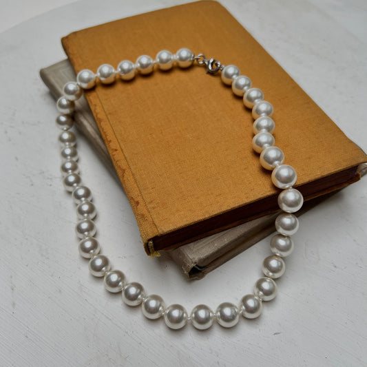 Vintage Mallorca Perlenkette Choker Sterling 925er Silber Chunky Collier weiß