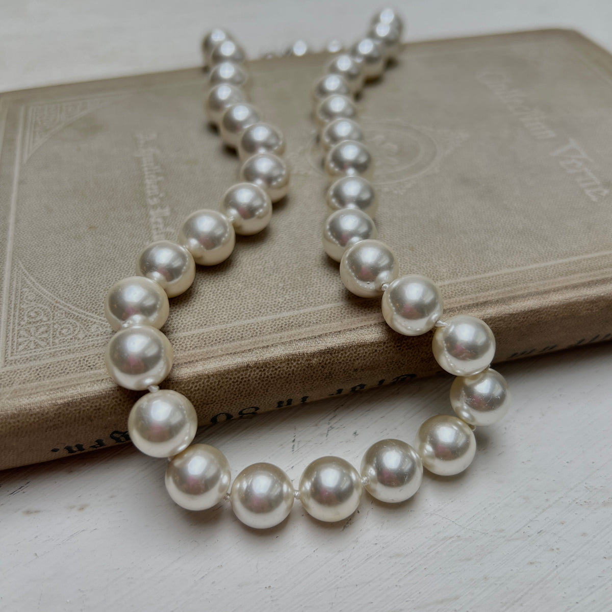 Vintage Mallorca Perlenkette Choker Sterling 925er Silber Chunky Collier weiß