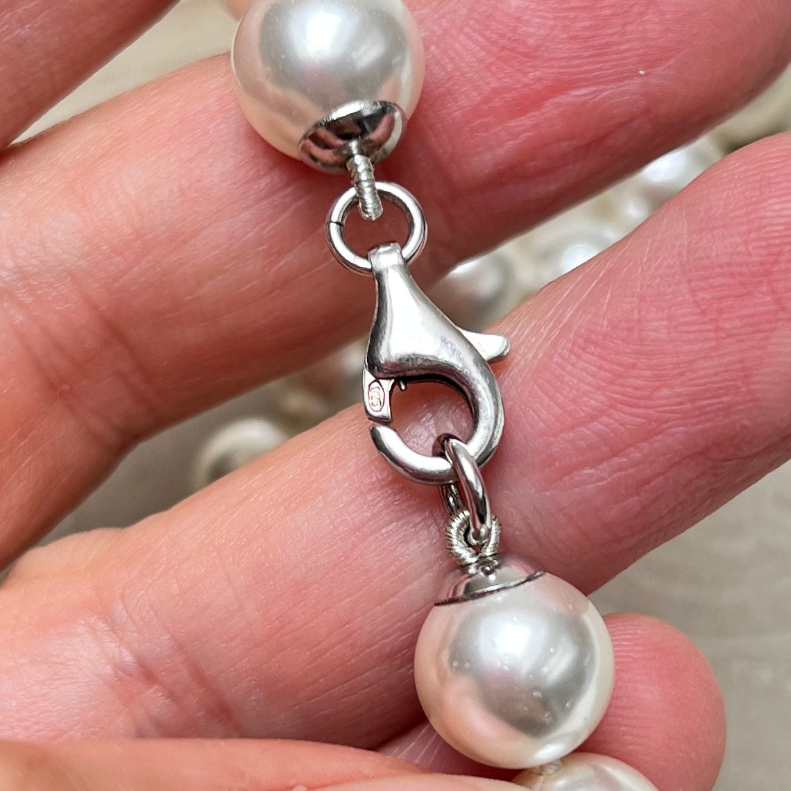 Vintage Mallorca Perlenkette Choker Sterling 925er Silber Chunky Collier weiß