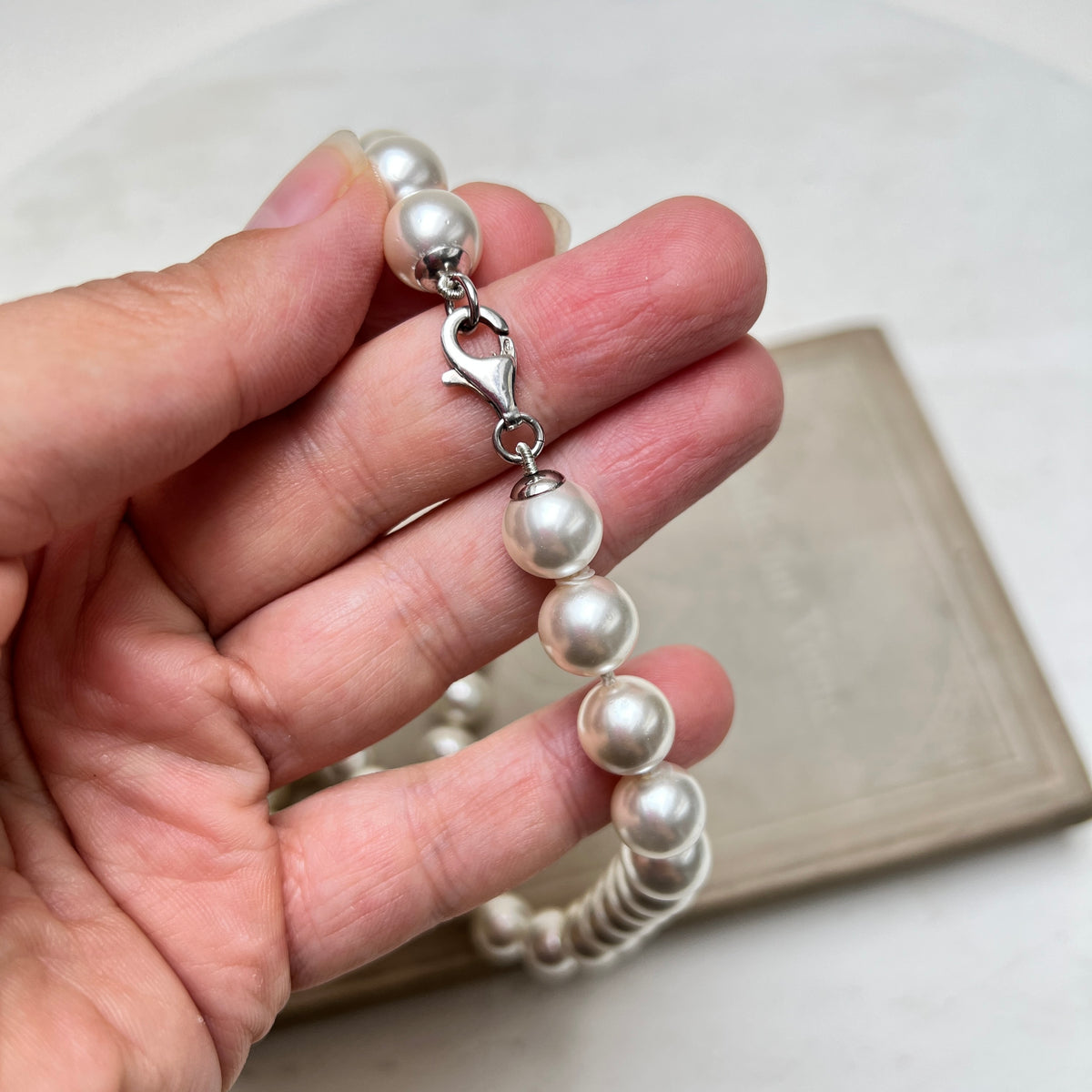 Vintage Mallorca Perlenkette Choker Sterling 925er Silber Chunky Collier weiß