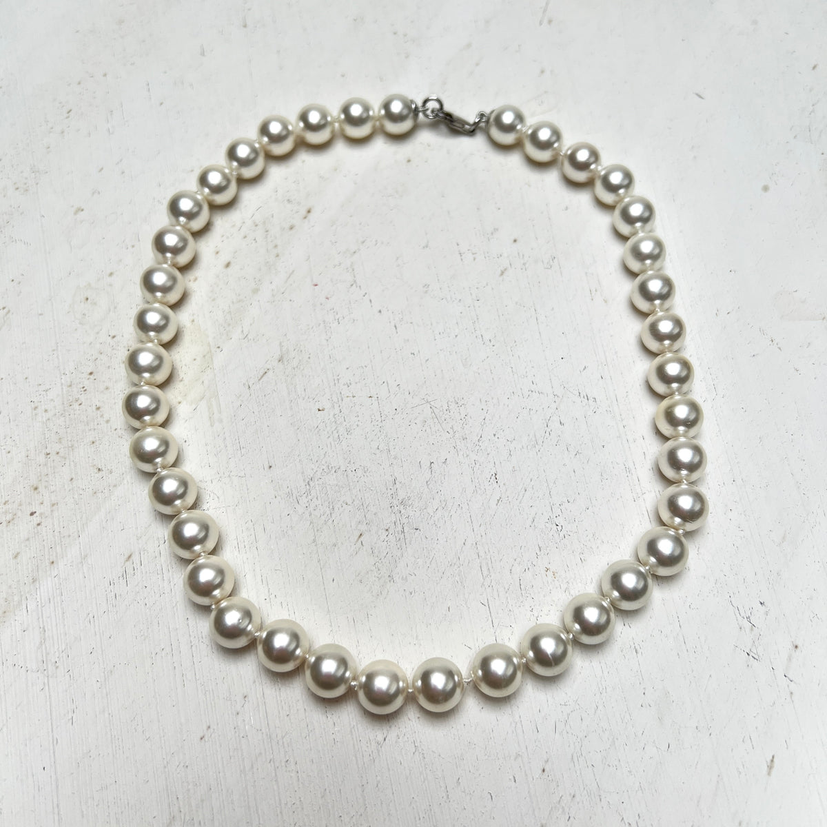 Vintage Mallorca Perlenkette Choker Sterling 925er Silber Chunky Collier weiß