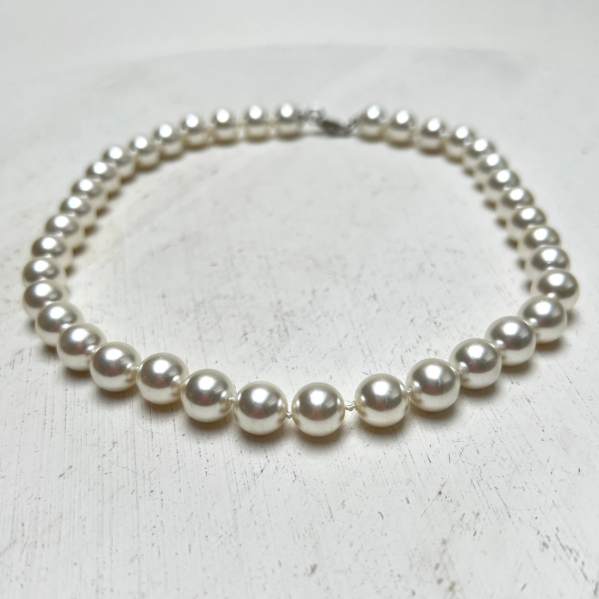 Vintage Mallorca Perlenkette Choker Sterling 925er Silber Chunky Collier weiß