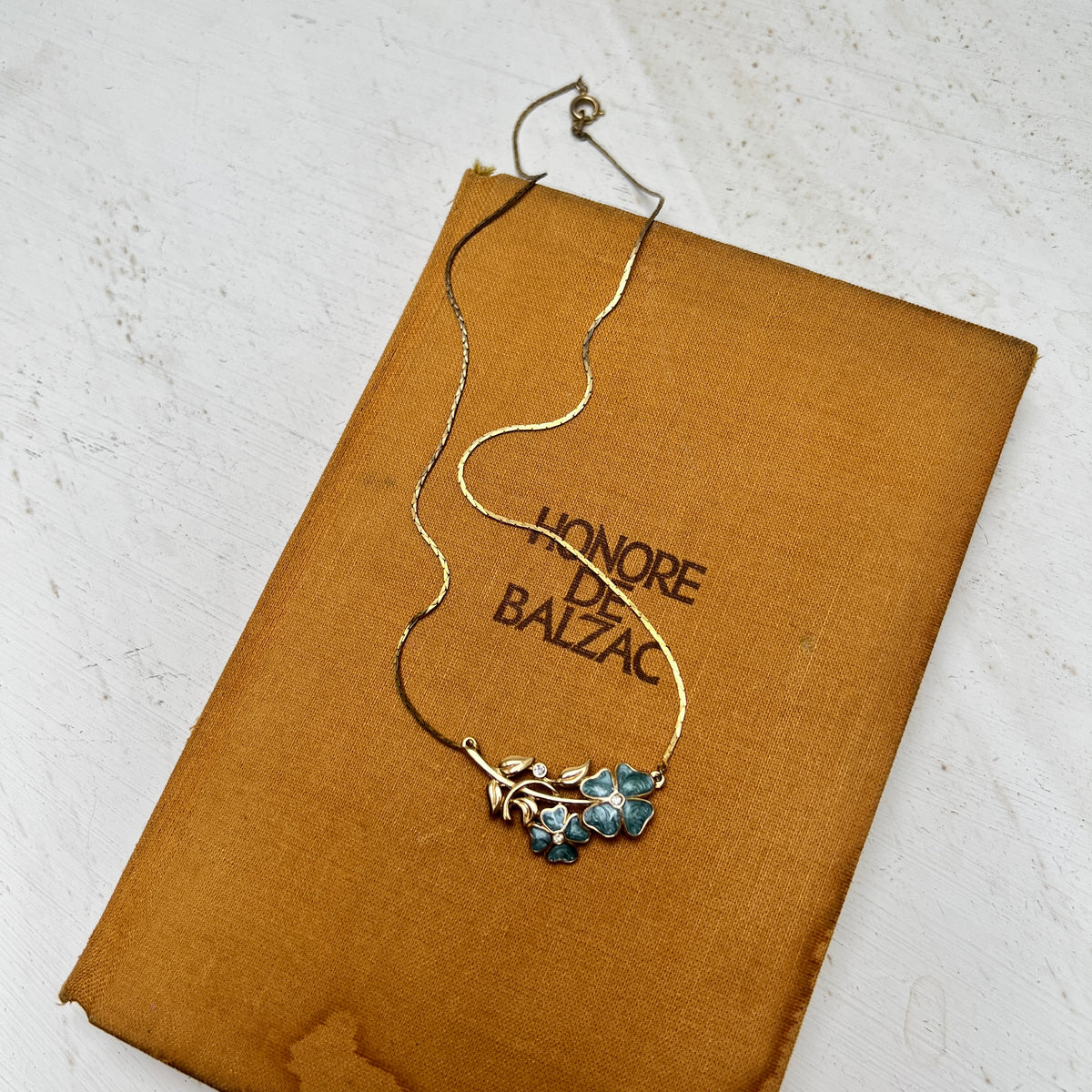 Vintage Vergissmeinnicht Kette Blau Emaille Brautschmuck „Something Blue“ 1980er Designer Schmuck Gold Jugendstil Revival Blumen-Collier