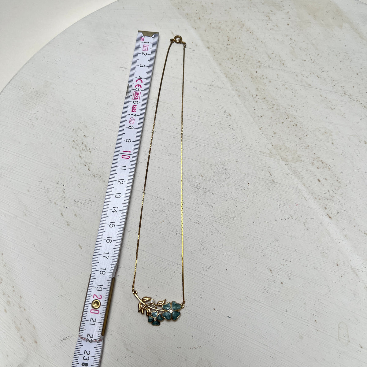 Vintage Vergissmeinnicht Kette Blau Emaille Brautschmuck „Something Blue“ 1980er Designer Schmuck Gold Jugendstil Revival Blumen-Collier