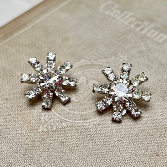 Vintage Strass Ohrclips 1950er Starburst Space Age Schneeflocke Hollywood Glam  Kristall Schmuck