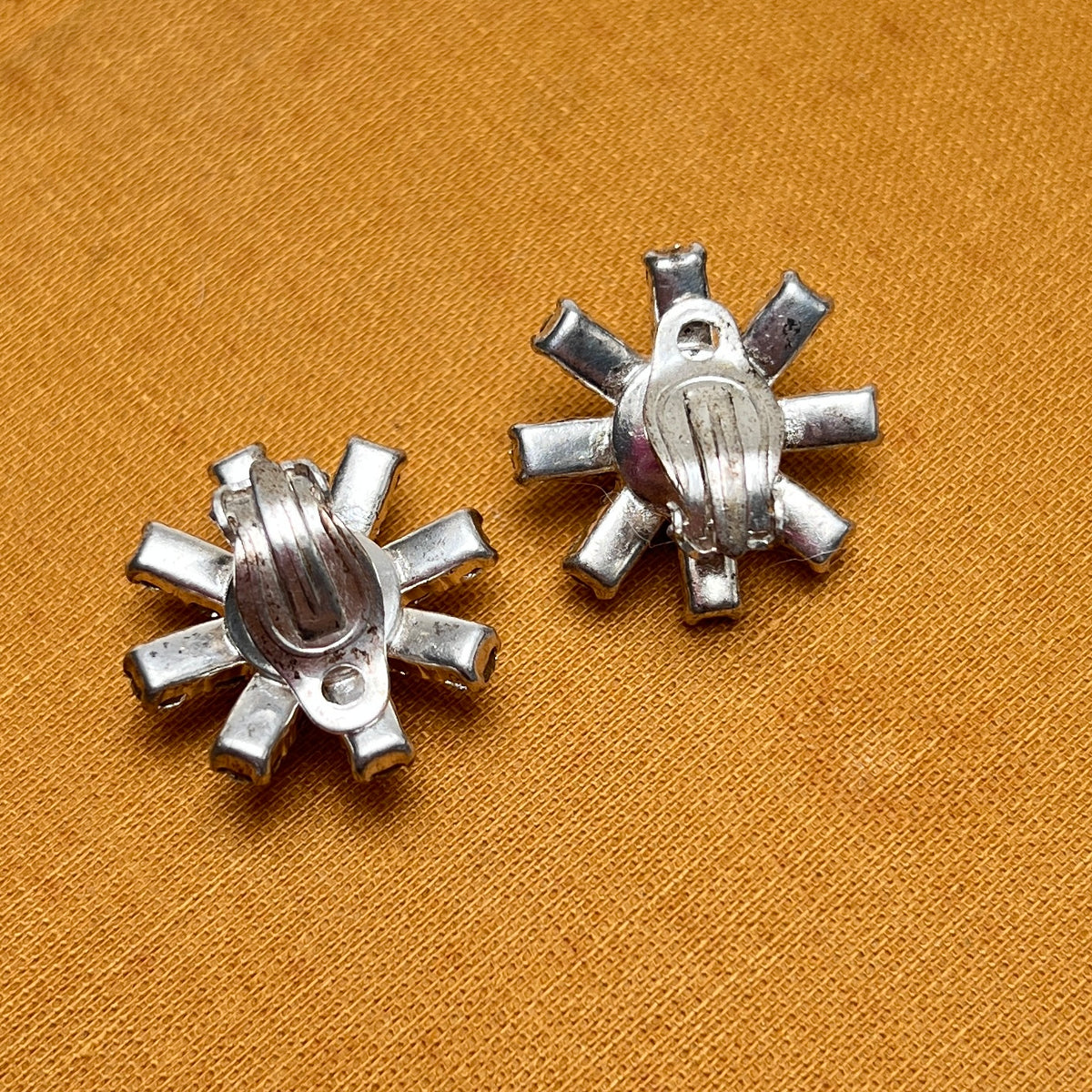 Vintage Strass Ohrclips 1950er Starburst Space Age Schneeflocke Hollywood Glam  Kristall Schmuck