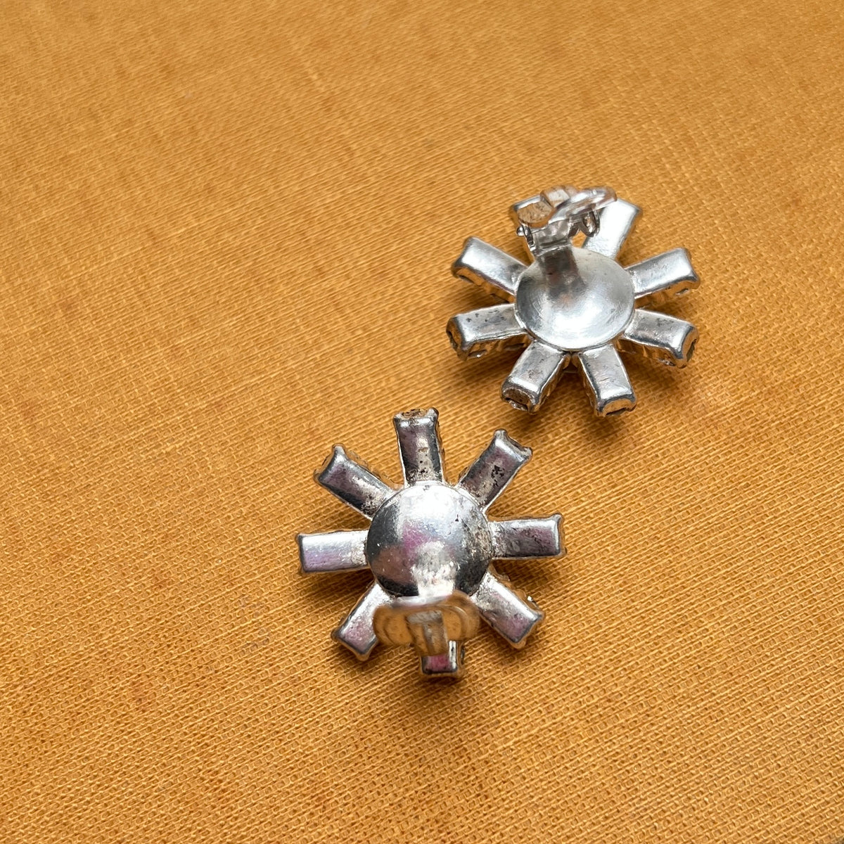Vintage Strass Ohrclips 1950er Starburst Space Age Schneeflocke Hollywood Glam  Kristall Schmuck