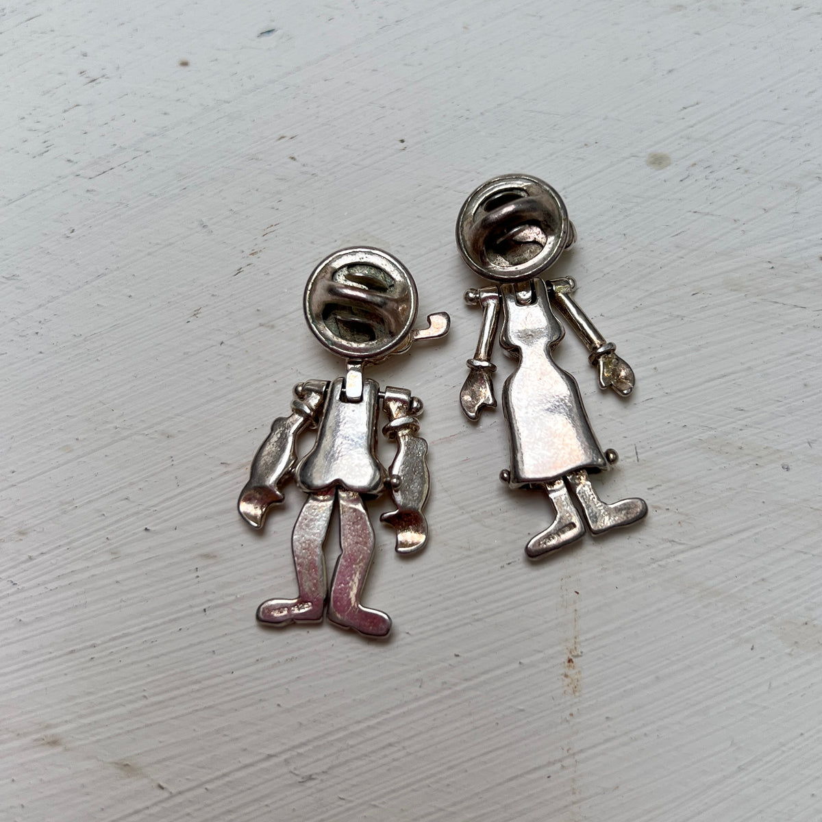 Vintage Ballou Reg'd Pin Set Popeye und Olivia silber beweglich Comic Memorabilia