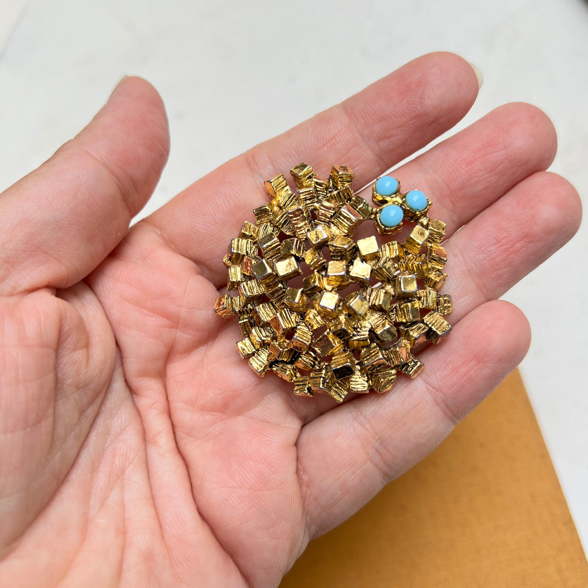 Vintage Brutalismus Brosche gold Mid Century Modern