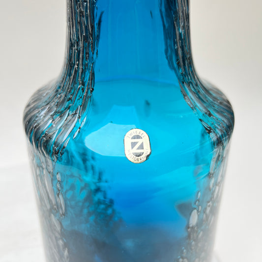 Vintage Schott Zwiesel Glasvase „Florida“ Space Age Löffelhardt 70er Blau Bubbles XXL 26cm