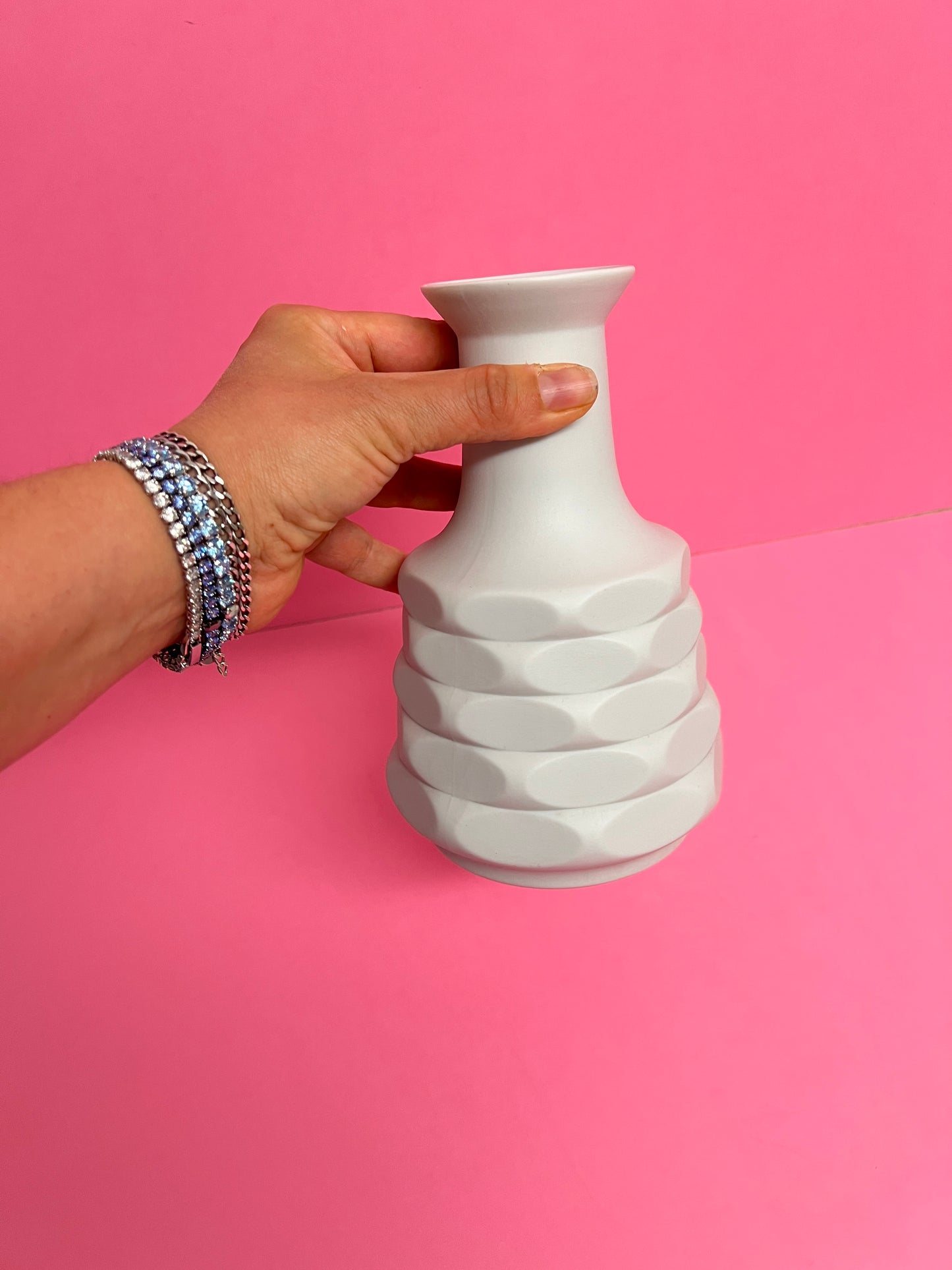 70s Vintage Winterling Bavaria Op-Art Biskuitporzellan Relief Vase weiß matt Space Age Vase Mid century Japandi Objekt