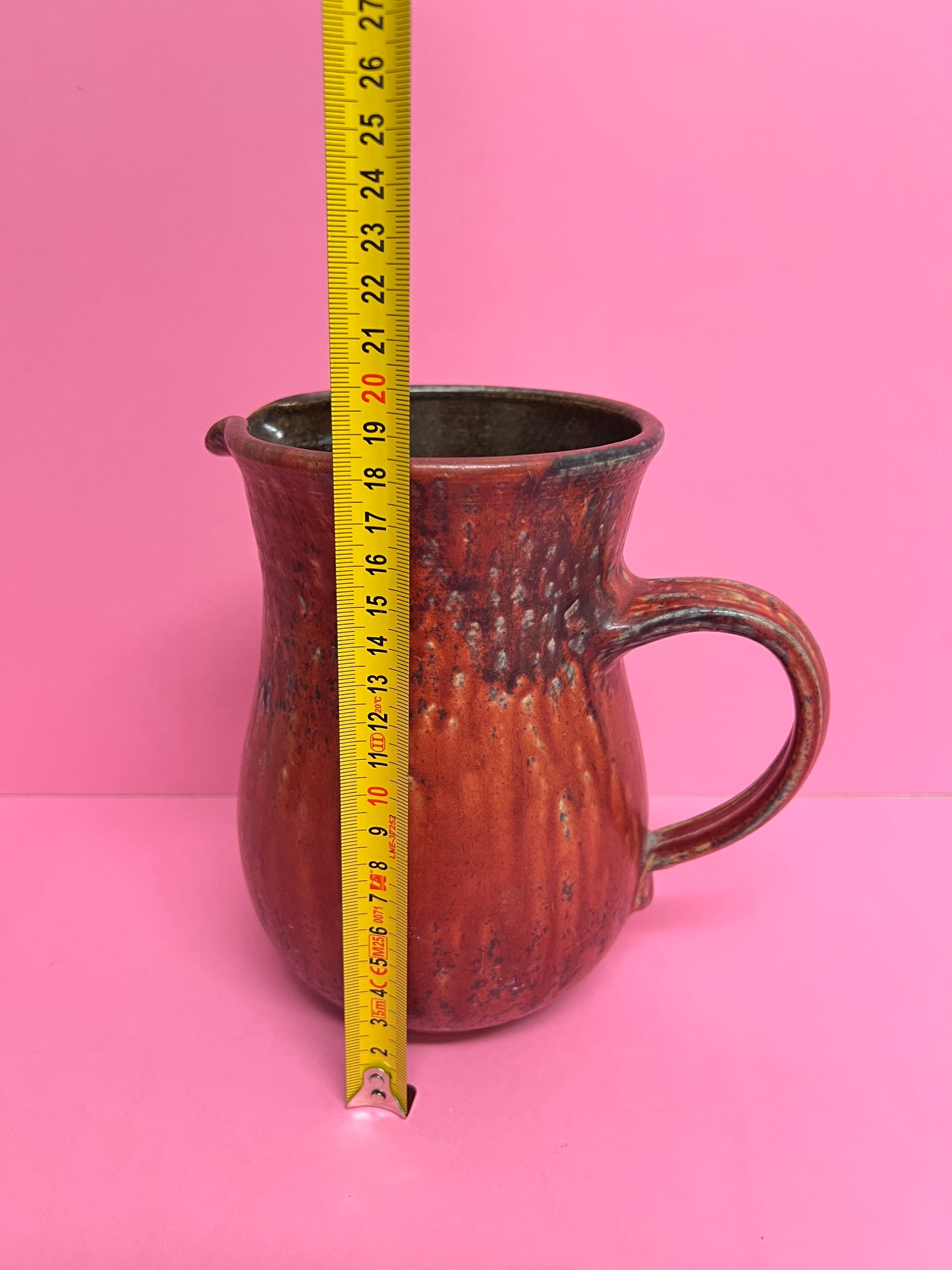 Vintage Studio Keramik Krug Fat Lava Rot Braun 70er Henkelvase Mid Century Retro Landhaus Shabby Cottage Brutalist