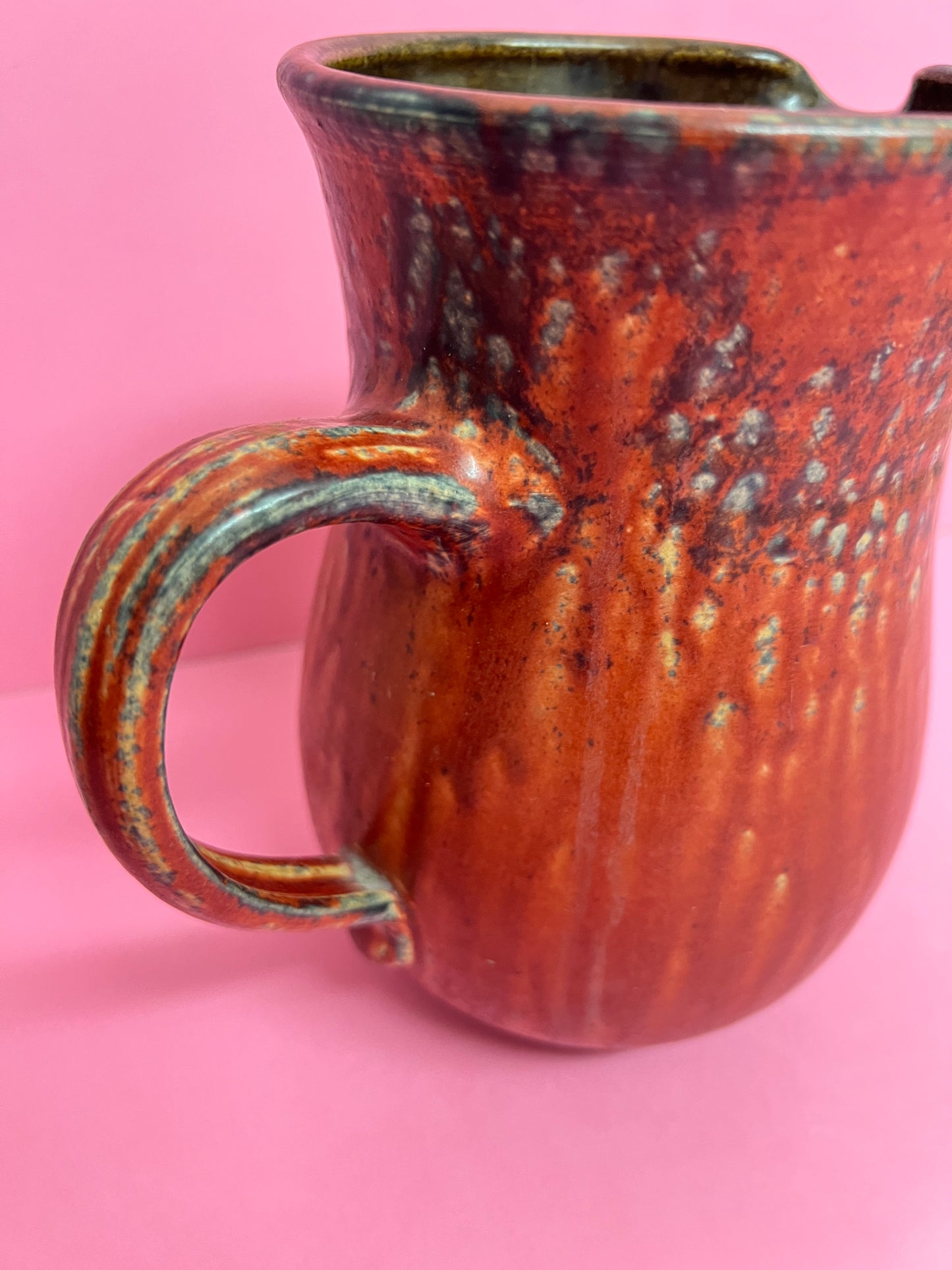 Vintage Studio Keramik Krug Fat Lava Rot Braun 70er Henkelvase Mid Century Retro Landhaus Shabby Cottage Brutalist