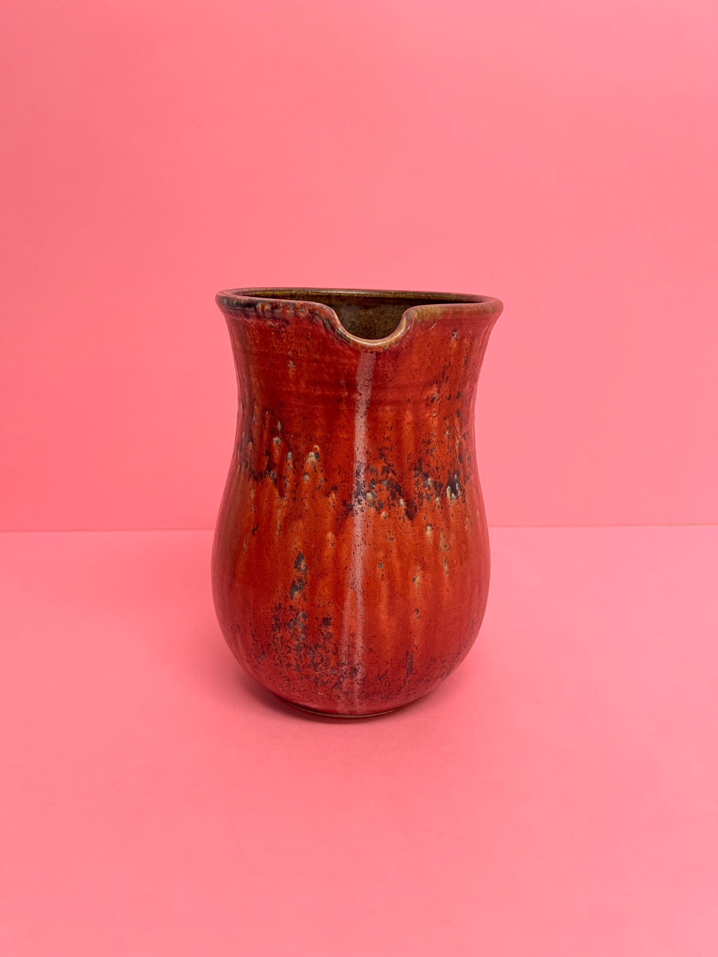 Vintage Studio Keramik Krug Fat Lava Rot Braun 70er Henkelvase Mid Century Retro Landhaus Shabby Cottage Brutalist