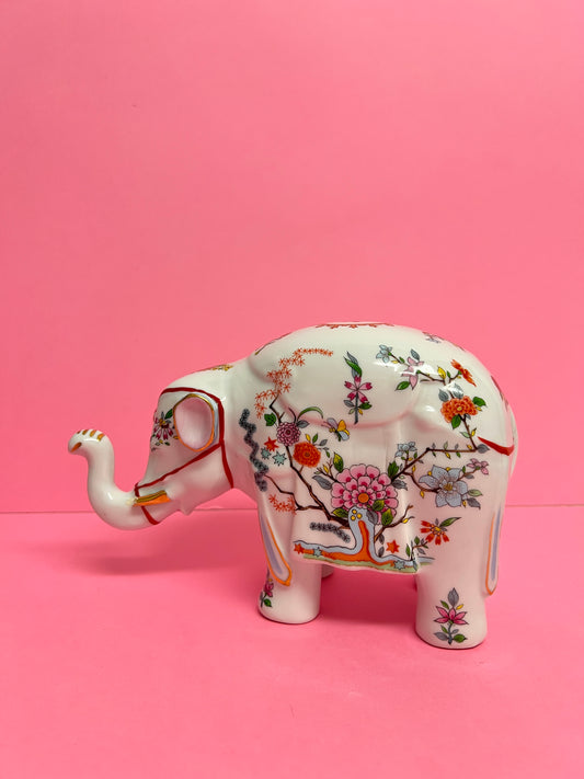 Vintage Porzellan Figur Elefant Aichi Seto Japan Chinoiserie Floral japanische Keramik Hollywood Regency