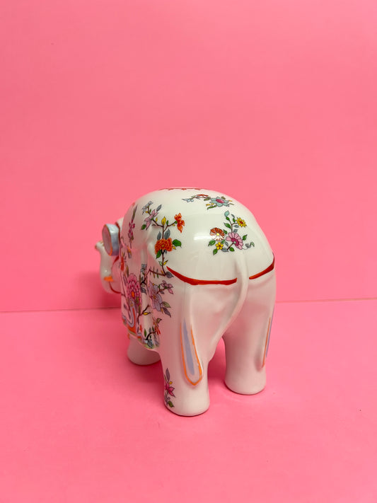Vintage Porzellan Figur Elefant Aichi Seto Japan Chinoiserie Floral japanische Keramik Hollywood Regency